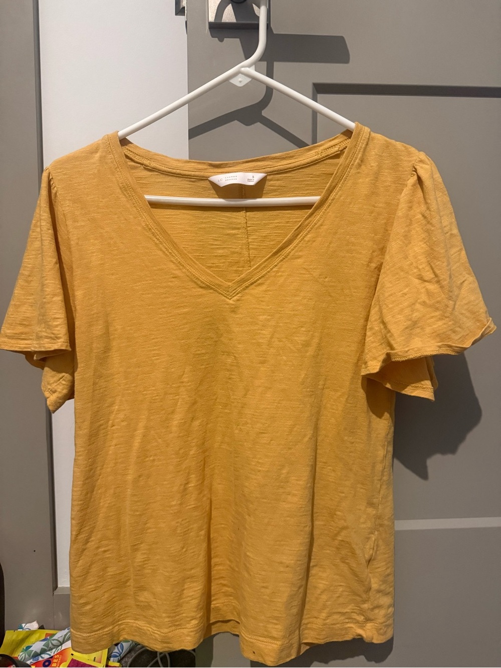 LC Lauren Conrad Yellow V-Neck Flutter Sleeve Top